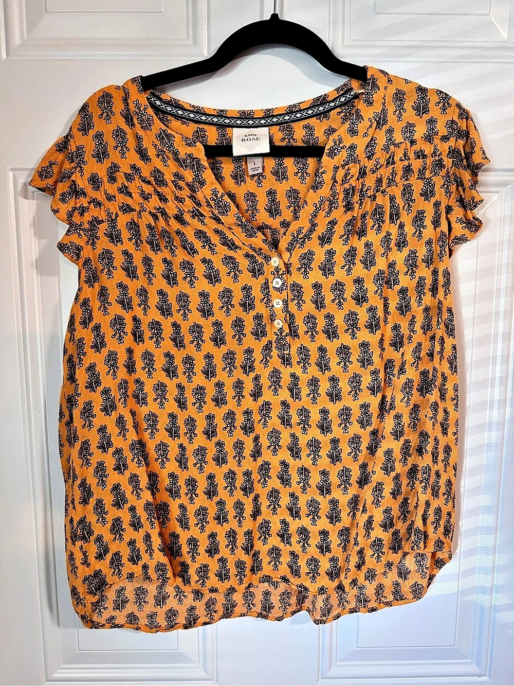 Knox Rose Print Blouse Floral Blouse in Orange & Black
